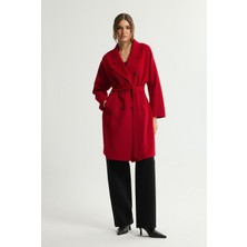 Kuşaklı Yün Karışımlı Kaban Bordo 136L9095000