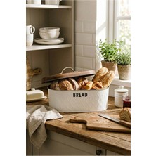 Makri Home Ekmeklik, Metal Ekmek Kutusu, Desenli Beyaz Ekmek Sepeti, 34 x 19 x 16 cm