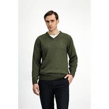 Kiğılı Düz Desenli V Yaka Regular Fit Erkek Triko Kazak Uzun Kol Günlük Kullanım