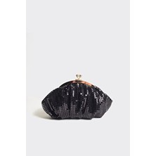 Berlesi Siyah Payetli Metal Klipsli Zincirli Abiye Çanta