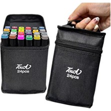 Touch Sketc 24'lü Fırça Uçlu ve Kalın Uç Çift Taraflı Art Marker Boya Kalem Seti Çantalı ve Standlı