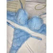 Rozenin Lingerie Bebe Mavi Yumuşak Dokulu Peluş Iç Çamaşır Takımı