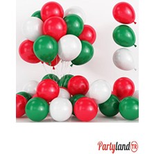 Partylandtr 25 Adet Yılbaşı Yeni Yıl Yeşil Kırmızı Beyaz Balon