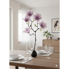 Yasima 5 Kafalı Beyaz Lila Manolya Dalı Ev Dekorasyonu