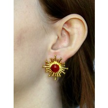 Esha Doğal Taş Akik Doğal Taşlı Altın Kaplama Kadın Küpe EUKU28A