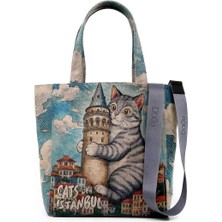 Dogo Kadın Vegan Mavi Large Tote Bag - Galata Cat Tasarım