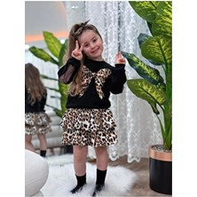 Nehirim Kids Kız Çocuk Uzun Kollu Leopar Desenli ve Dantelli Salopet Kışlık Elbise (3-4-5-6-7-8-9-10 Yaş)