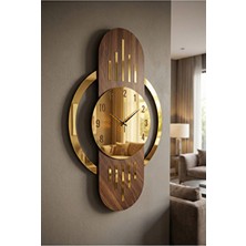 AA Shop Ceviz Renk Gold Altın Sayılı Yılbaşı Hediyelik Ahşap Dekoratif Sessiz Büyük Boy Duvar Saati 70CM