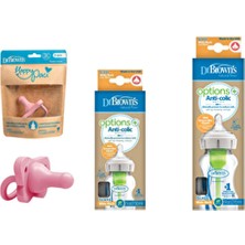 Dr Brown's Options+ Antikolik Cam Biberon Seti + Happy Paci Emzik Seti(Yenidoğan)