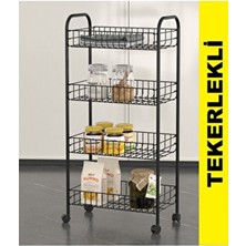 Eva Metal Tasarım Sebze ve Meyve Sepeti Çok Amaçlı Mutfak Rafı Metal Düzenleyici Raf Çok Amaçlı Sepet 4 Katlı Siyah