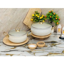 Protef 4 Parça Beyaz Granit Kaplama Güveç Tencere Seti (20 cm + 24 Cm)