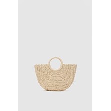 Oggo Orta Boy Bej Hasır Örgü Saplı, El ve Çapraz Çanta