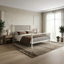 Bedliga Unimet Breeze Metal Karyola - Beyaz Kahverengi - Konik Geçme - Konfor Destekli Latalı - 140x190/140x200/150x200/160x200