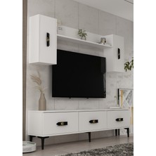 Cantek Dizayn 1363TV180-32CT Tv Sehpası,tv Ünitesi Beyaz-Siyah-Altın