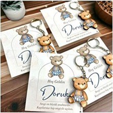 Süslebeni 10 Adet Ahşap Kesim Ayıcık Anahtarlık Bebek Hediyeliği