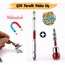 Badem10 N35 Mıknatıslı Çift Taraflı Yıldız Bits Uç Manyetik Halkalı S2 Çelik Ph2 65 mm 100 mm 1/4"