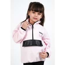 Dublino Kids Kız Çocuk Polar Dik Yaka Yarı Fermuarlı Sweatshirt Hırka Ceket