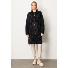 Mutlu Ertan Kadın Yılan Desenli Angora Hırka Siyah-Füme 20166