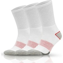 Sonnors Termal Tabanlı Kadın Erkek Outdoor Çorap Kalın Çizgili Pamuk Polyester Beyaz