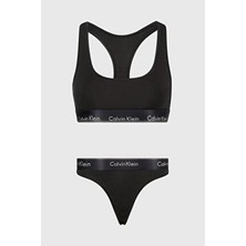 Kadın Calvin Klein Imzalı Elastik Bantlı Sütyen ve Külot Seti Siyah Sütyen 000QF7453E U