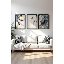 Huhuli Ahşap Siyah Çerçeveli 3 Parça Set Tablo Renkli İllüstrasyon 50 x 70 Boyutlar