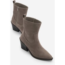 Marjin Kadın Kovboy Sivri Burun Western Bot Fetya Vizon Süet