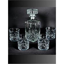 Madame Luda 5 Parça Viski Bardağı-Karaf Şişe Takımı(4 Adet 340 Ml.viski BARDAĞI+750 Ml.viski-Votka-Şarap Karafı)