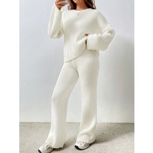 Puella TKM0004 Kadın Spain Fitilli Ispanyol Kol Kazak-Ispanyol Paça Pijama Triko Takım