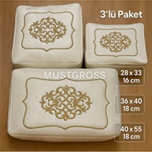 Mustgross Çeyizlik Kadife Gold Işlemeli 3 Lü Krem Bohça Nişan Gelin Damat Hurcu