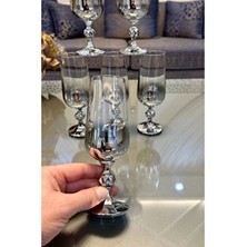 Vakıf Home Bohemıa Kristal 6 Adet Titanyum Gümüş Kaplama Ayaklı Kahve Yanı Su Bardağı