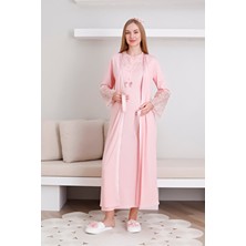 Erdeniz Tekstil Hamile Gecelik Sabahlık Takım Dantel Detaylı Düğmeli Emzirmeli Lohusa Takım 2'li