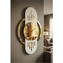 AA Shop Beyaz Renk Gold Altın Sayılı Yılbaşı Hediyelik Ahşap Dekoratif Sessiz Büyük Boy Duvar Saati 70CM