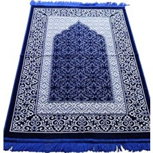 SALVUS Kadife Lüks Desenli Seccade - Mavi Mescit Desenli Namazlık Hac Umre Hediyelik ve Çeyizlik