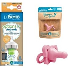 Dr Brown's Geniş Ağız Antikolik Cam Biberon 150 ml + Happy Paci Silikon Emzik Seti