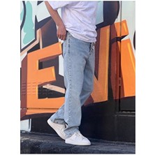Mbg Erkek Baggy Fit Denim Pantolon Mavi Renk Orta Kalınlık Günlük Kullanım İçin Rahat Kesim