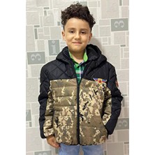 Roba Kids Erkek Çocuk Kapüşonlu Kamuflaj Desenli Kışlık Kapitone Mont Yeşil Rüzgar Geçirmez Model
