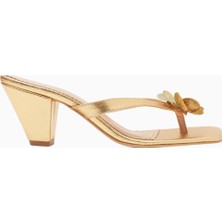 Fleur 55, Metalik Deri Çiçek Detaylı Lüks Thong Mule