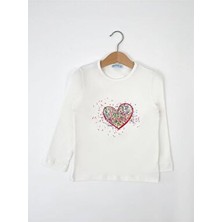 Bubuga Kız Çocuk %100 Pamuk Ekru Renk Girl Baskılı Uzun Kol Tshirt