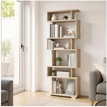 Dekorister Bej Blok Kitaplık 160 cm Yükseklik 60 cm Suntalam Malzeme Modern Tasarım Geniş Depolama