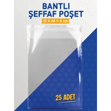 Tuğset Etiket Bantlı Şeffaf Poşet (21X45+5CM)   25 Adet Parlak Jelatin Paket Hediye Poşeti -T1558