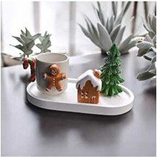 E&E Süs Dükkanı 80 ml Porselen Kahve Fincanı Kış Temalı Kurabiye Adam Deseni ile Şık Sunum