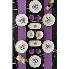 Borser Başak Lila 14 Parça 6 Kişilik Kahvaltı Takımı Mor Renkli Seramik Yuvarlak Tabaklar