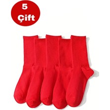 Esinti 5 Çift Erkek Kadın Çorap Düz Kırmızı Soket Çorap Unisex Tenis Spor Çorap