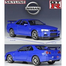Nissan Skyline GTR R34 RS 1:35 Ölçekli Metal Diecast Araba Lacivert Kapı Açılır 11.6 cm