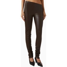 Maniere De Voir Clara Angled-Waist Leggings, Lüks Vegan Deri, Asimetrik Bel Tasarımı