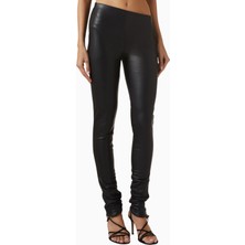 Maniere De Voir Clara Angled-Waist Leggings, Lüks Vegan Deri, Asimetrik Bel Tasarımı