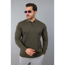 Masso Erkek Uzun Kol Polo Yaka Düğmeli Çizgili Triko