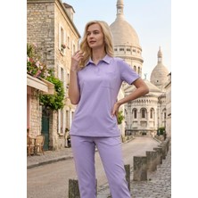 Dr. Mitra Kadın Paris Model Lila Likralı Cerrahi Hemşire Doktor Hastane Takımı