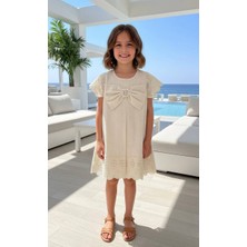 Kız Çocuk Bej Pamuklu Keten Elbise