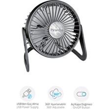 Piranha 5566-S Usb'den Güç Almalı 360° Ayarlanabilir Masaüstü Mini Fan Vantilatör / Kısa Mesafe Kullanımı